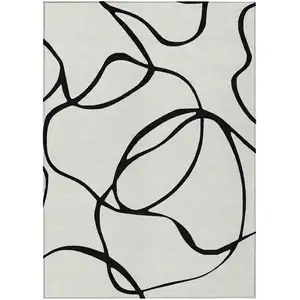 Photo of White And Black Abstract Washable Indoor Outdoor Area Rug