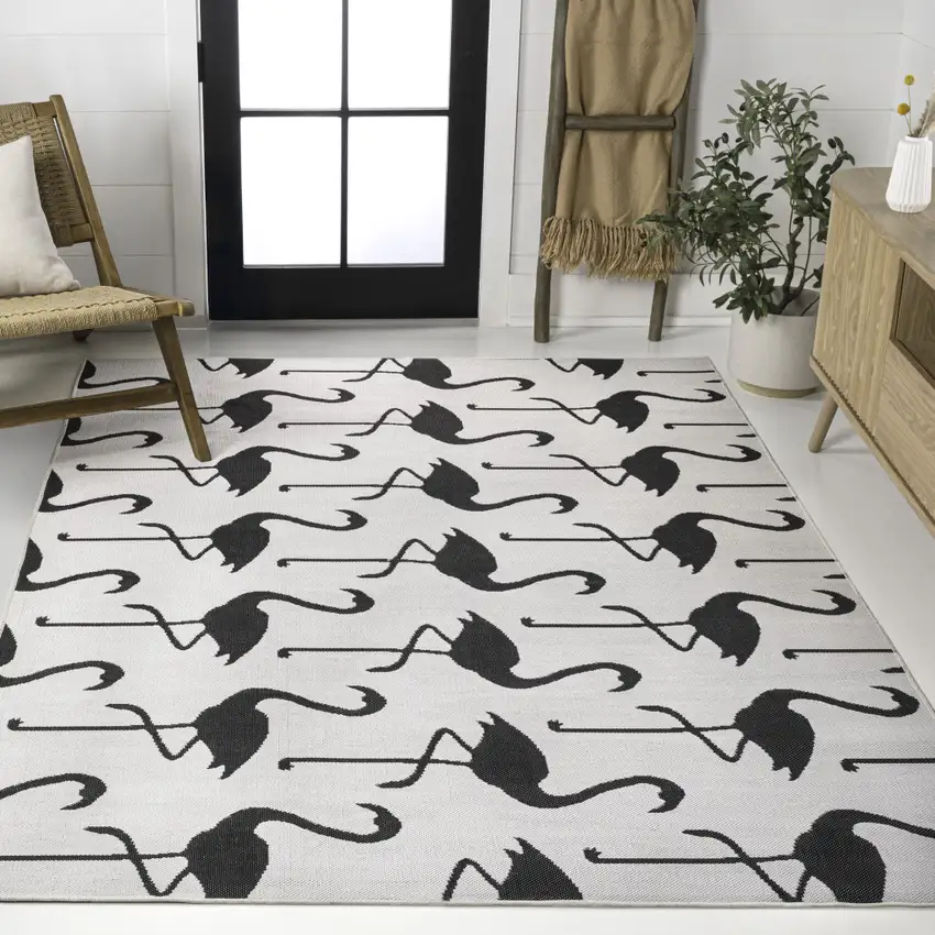 White And Black Animal Print Indoor Outdoor Area Rug Photo 5