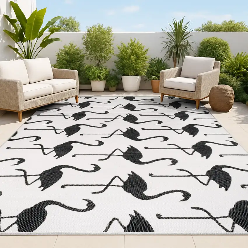 White And Black Animal Print Indoor Outdoor Area Rug Photo 3