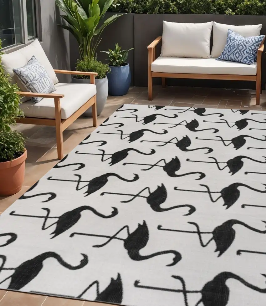White And Black Animal Print Indoor Outdoor Area Rug Photo 1