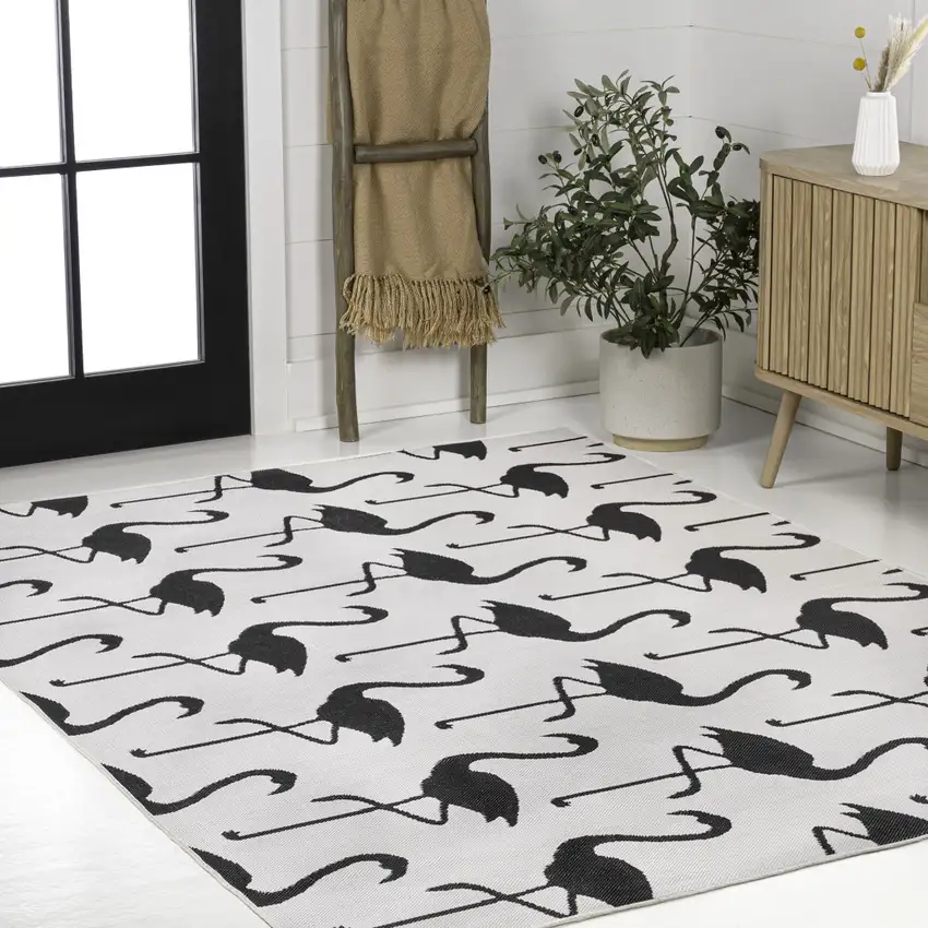 White And Black Animal Print Indoor Outdoor Area Rug Photo 3
