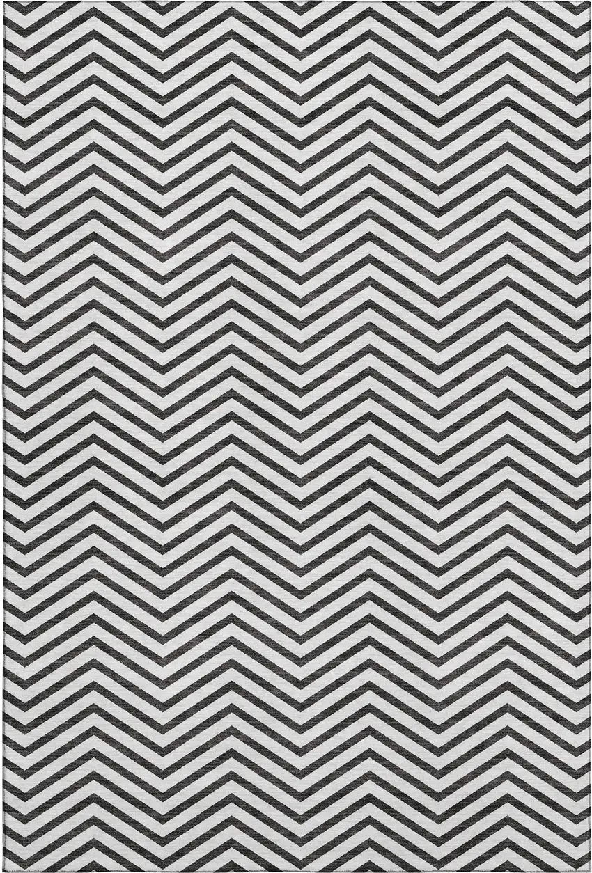 White And Black Chevron Washable Area Rug With UV Protection Photo 1