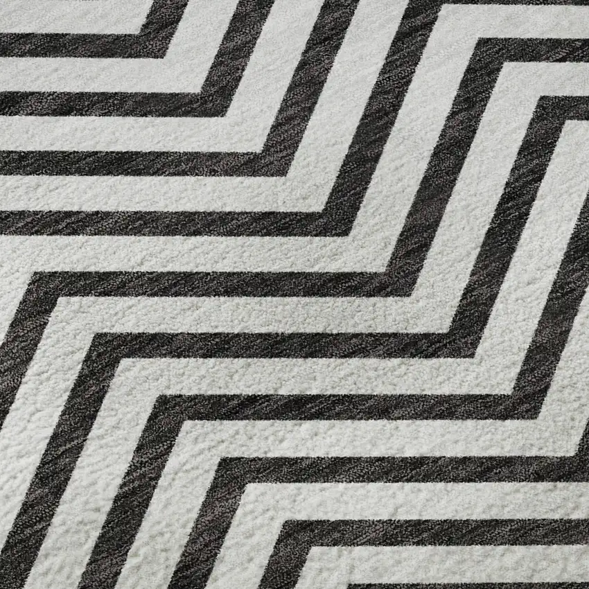 White And Black Chevron Washable Area Rug With UV Protection Photo 9