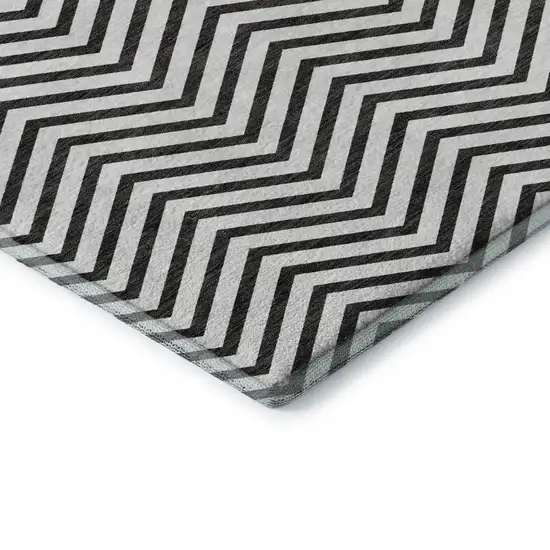 White And Black Chevron Washable Area Rug With UV Protection Photo 7