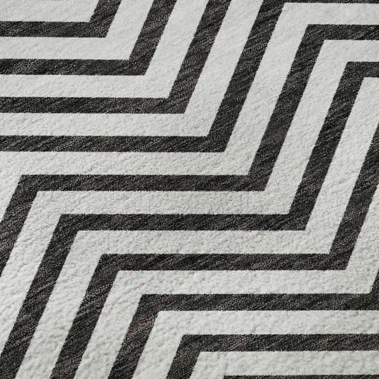 White And Black Chevron Washable Area Rug With UV Protection Photo 9