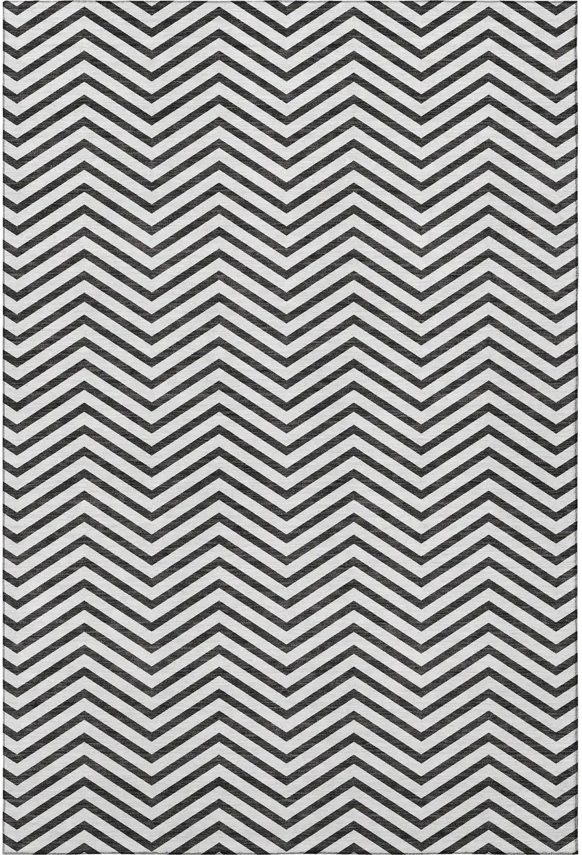 White And Black Chevron Washable Area Rug With UV Protection Photo 3