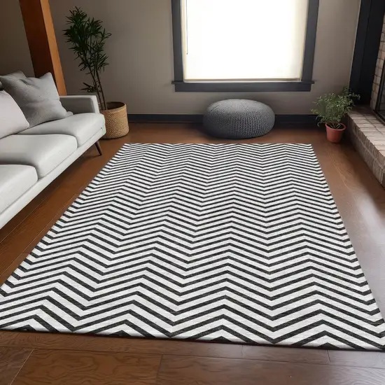 White And Black Chevron Washable Area Rug With UV Protection Photo 5