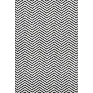 Photo of White And Black Chevron Washable Area Rug With UV Protection