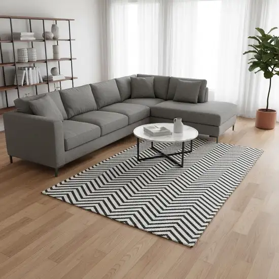 White And Black Chevron Washable Area Rug With UV Protection Photo 2