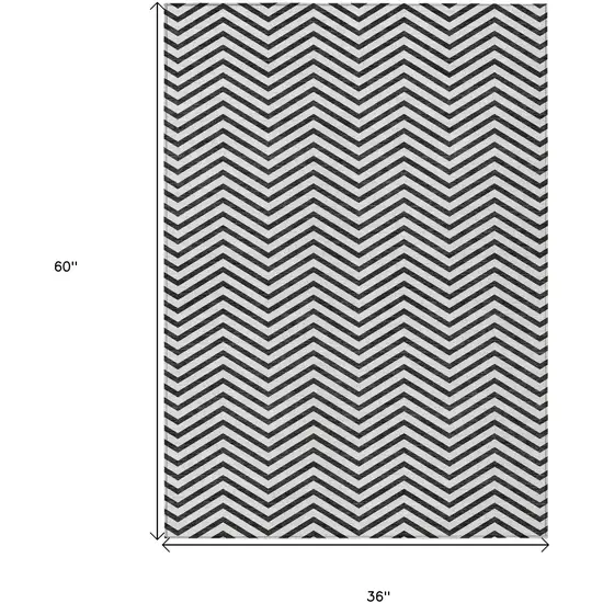 White And Black Chevron Washable Indoor Outdoor Area Rug Photo 3