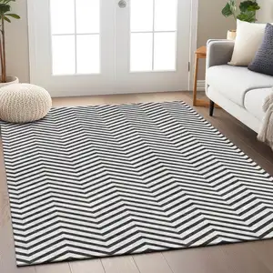 Photo of White And Black Chevron Washable Indoor Outdoor Area Rug