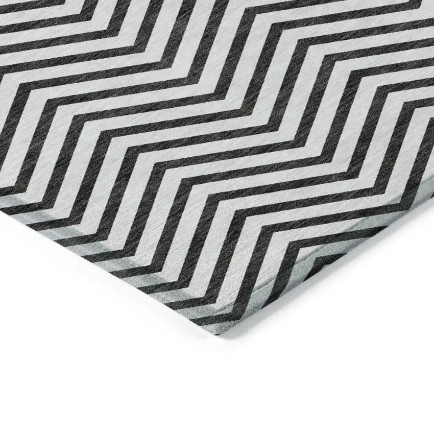White And Black Chevron Washable Indoor Outdoor Area Rug Photo 4