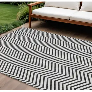 Photo of White And Black Chevron Washable Indoor Outdoor Area Rug