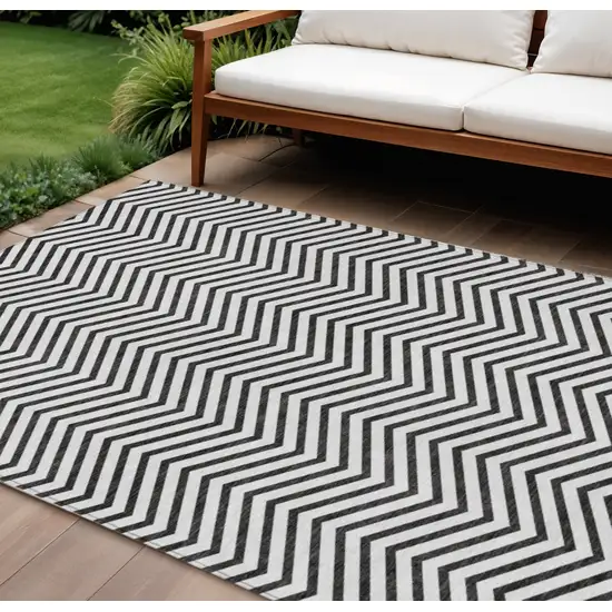 White And Black Chevron Washable Indoor Outdoor Area Rug Photo 1