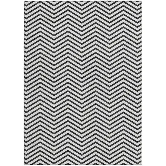 White And Black Chevron Washable Indoor Outdoor Area Rug Photo 7