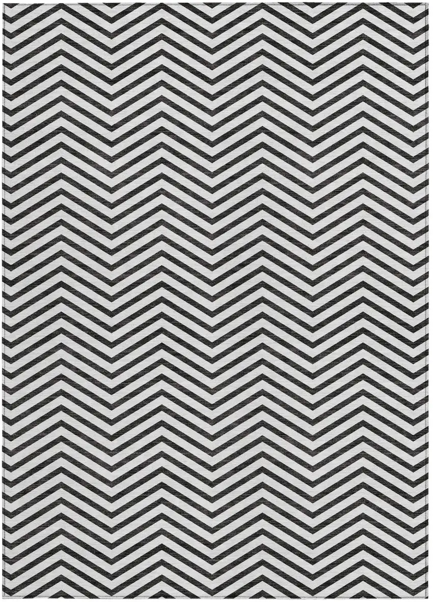 White And Black Chevron Washable Indoor Outdoor Area Rug Photo 7