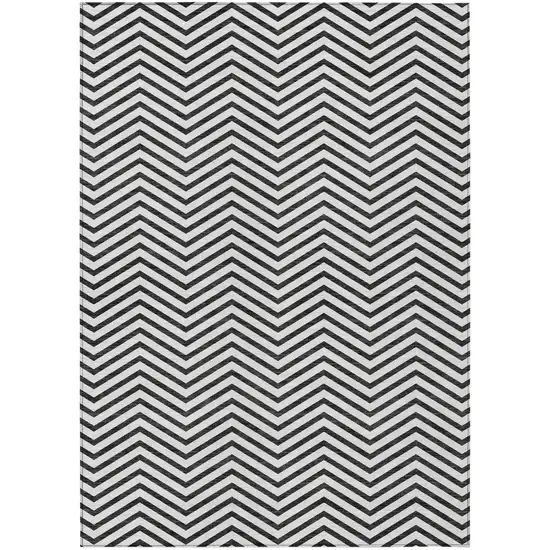White And Black Chevron Washable Indoor Outdoor Area Rug Photo 2