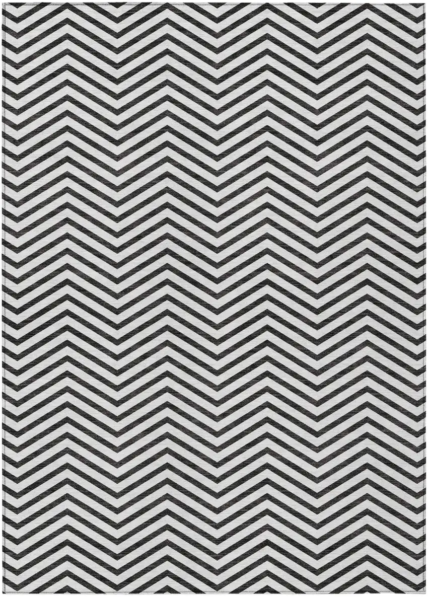 White And Black Chevron Washable Indoor Outdoor Area Rug Photo 2