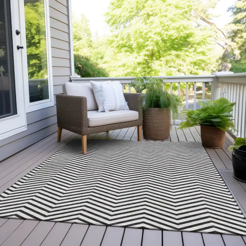 White And Black Chevron Washable Indoor Outdoor Area Rug Photo 8