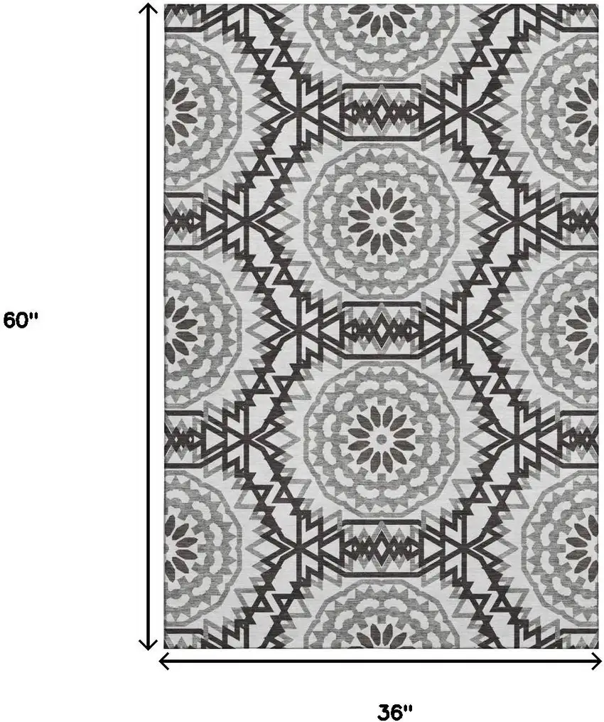 White And Black Geometric Washable Area Rug With UV Protection Photo 3
