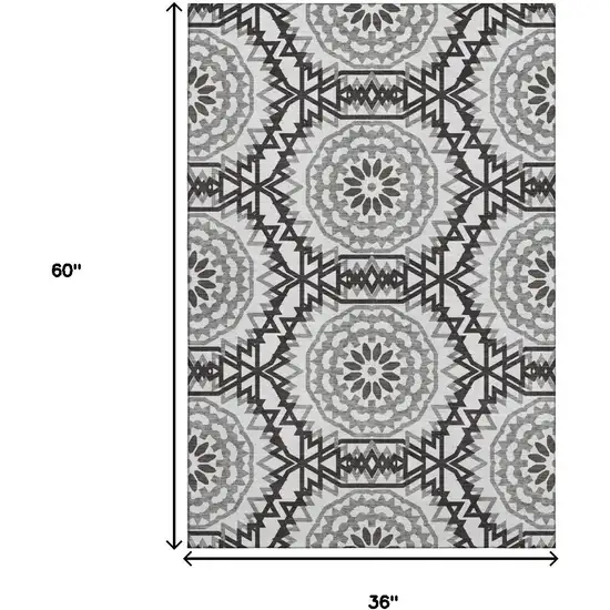 White And Black Geometric Washable Area Rug With UV Protection Photo 3