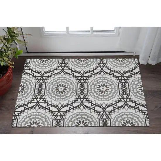 White And Black Geometric Washable Area Rug With UV Protection Photo 2