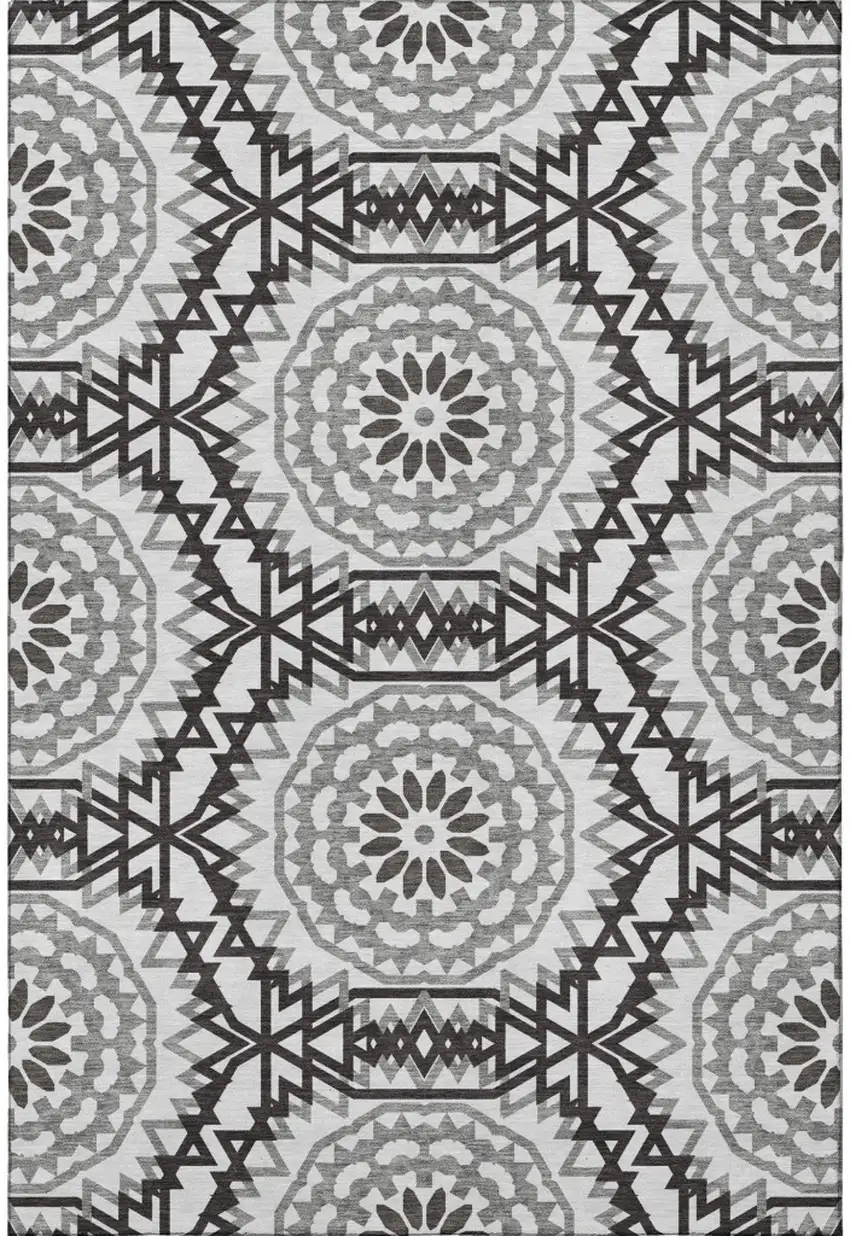 White And Black Geometric Washable Area Rug With UV Protection Photo 4