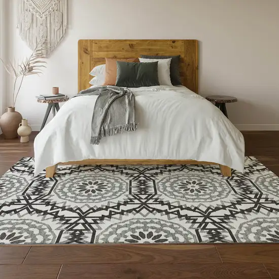 White And Black Geometric Washable Area Rug With UV Protection Photo 6