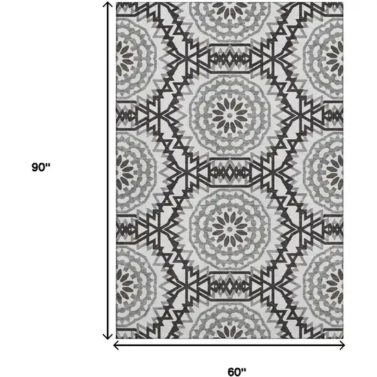 White And Black Geometric Washable Area Rug With UV Protection Photo 3