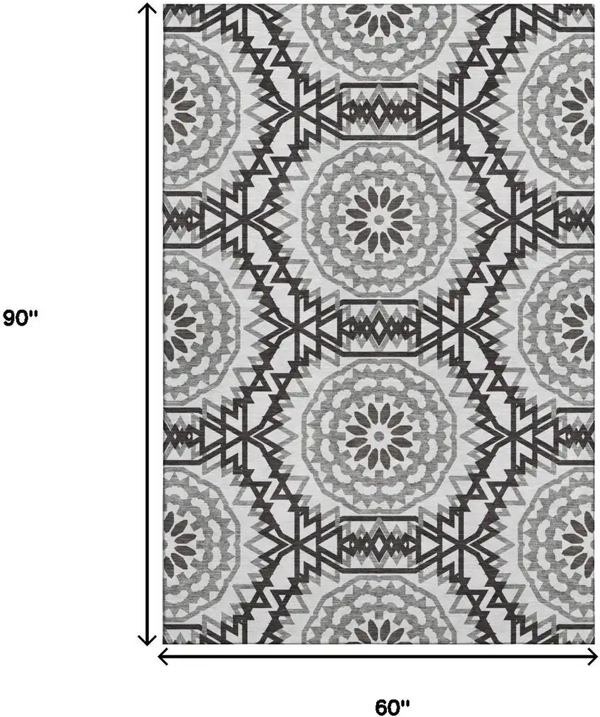 White And Black Geometric Washable Area Rug With UV Protection Photo 3