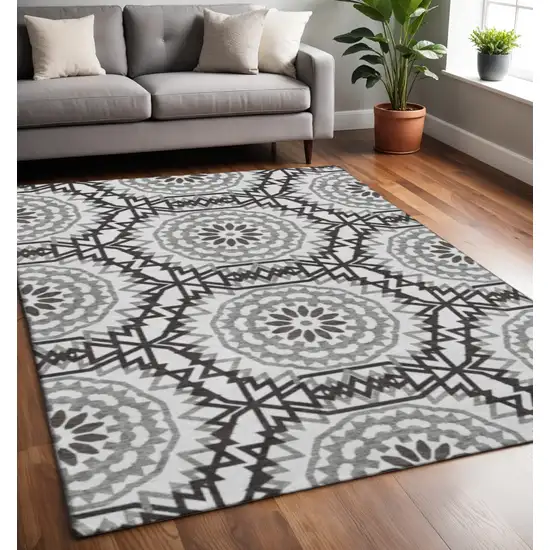 White And Black Geometric Washable Area Rug With UV Protection Photo 2