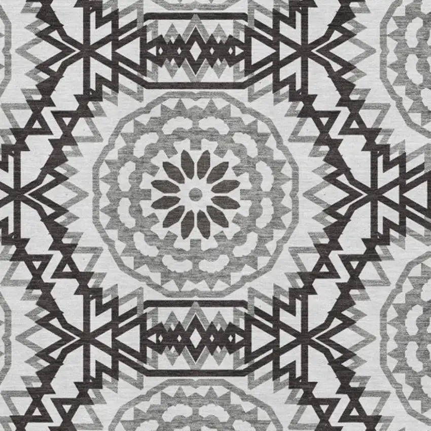 White And Black Geometric Washable Area Rug With UV Protection Photo 3