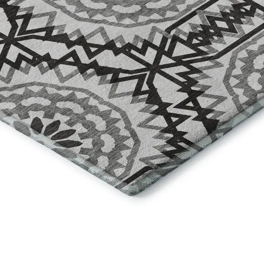 White And Black Geometric Washable Area Rug With UV Protection Photo 8