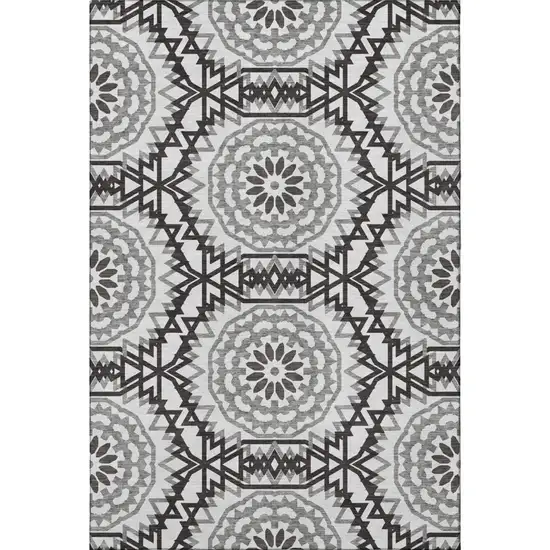 White And Black Geometric Washable Area Rug With UV Protection Photo 4