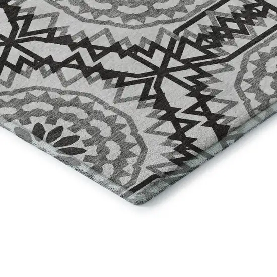 White And Black Geometric Washable Area Rug With UV Protection Photo 8