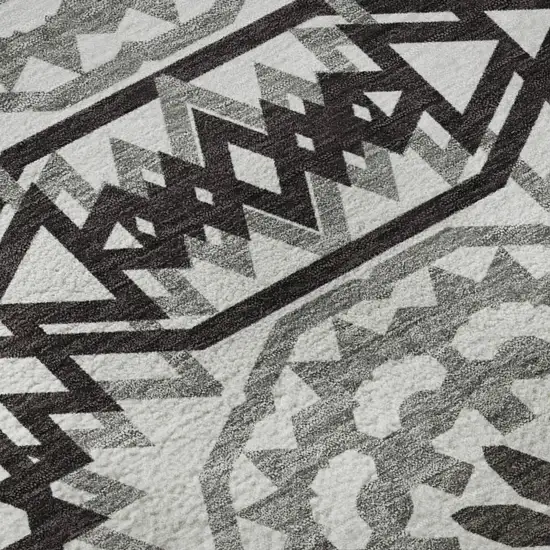 White And Black Geometric Washable Area Rug With UV Protection Photo 8