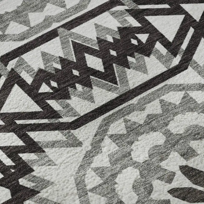 White And Black Geometric Washable Area Rug With UV Protection Photo 8