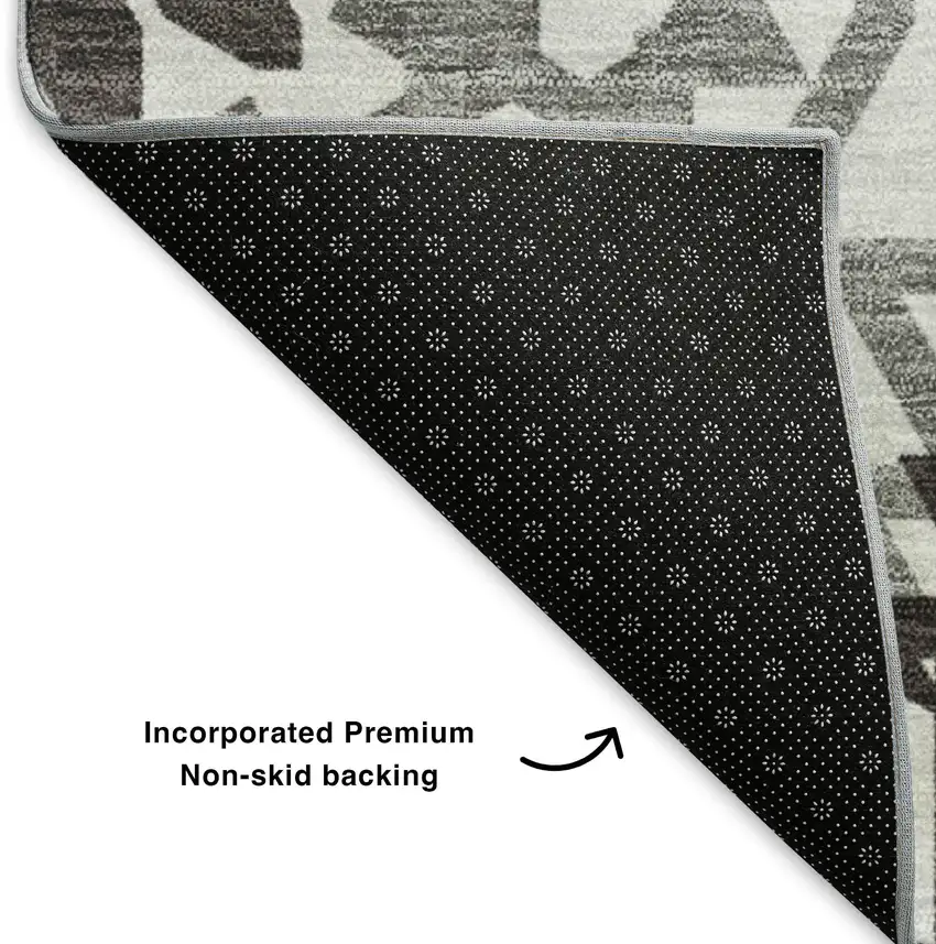 White And Black Geometric Washable Area Rug With UV Protection Photo 7