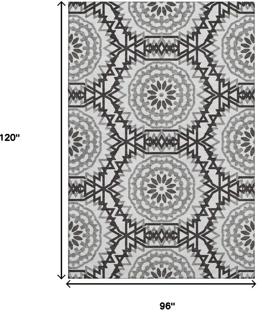 White And Black Geometric Washable Area Rug With UV Protection Photo 3