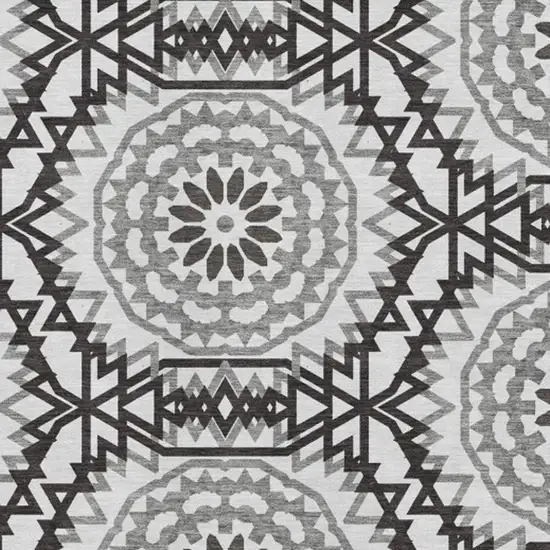 White And Black Geometric Washable Area Rug With UV Protection Photo 3