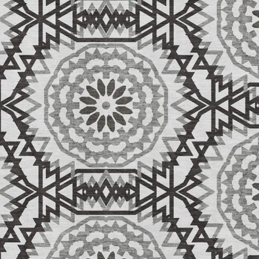 White And Black Geometric Washable Area Rug With UV Protection Photo 3