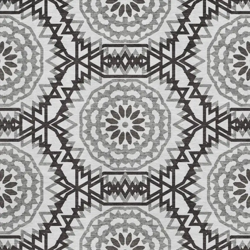 White And Black Geometric Washable Area Rug With UV Protection Photo 4
