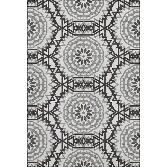 White And Black Geometric Washable Area Rug With UV Protection Photo 1
