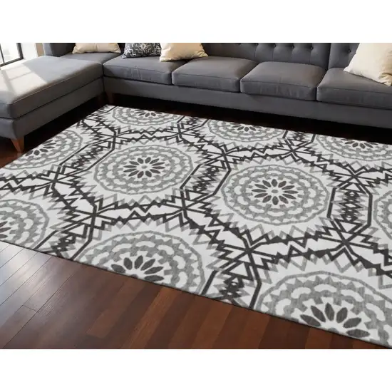 White And Black Geometric Washable Area Rug With UV Protection Photo 2