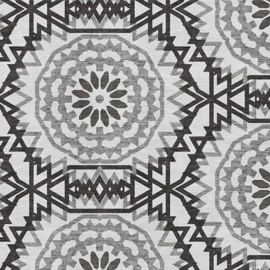 White And Black Geometric Washable Area Rug With UV Protection Photo 3