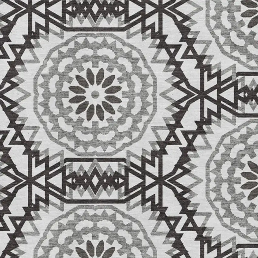 White And Black Geometric Washable Area Rug With UV Protection Photo 3