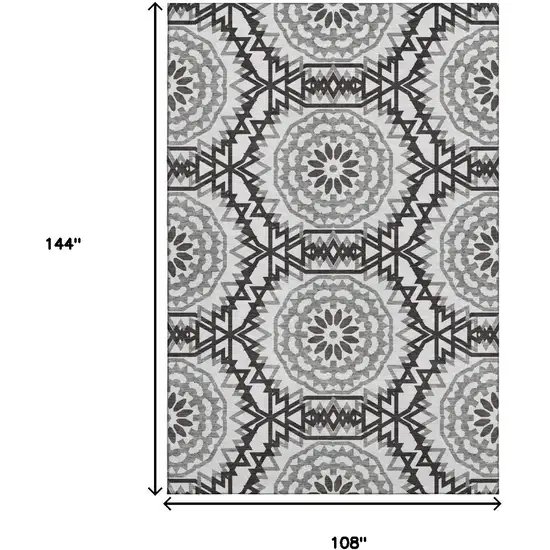 White And Black Geometric Washable Area Rug With UV Protection Photo 3