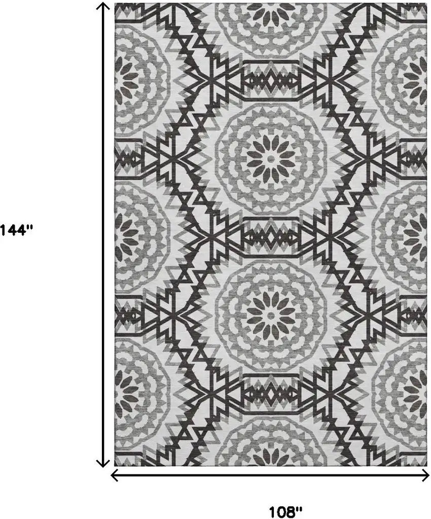 White And Black Geometric Washable Area Rug With UV Protection Photo 3