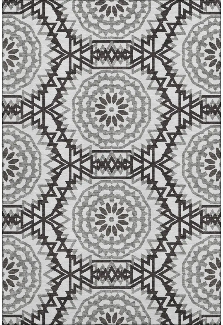 White And Black Geometric Washable Area Rug With UV Protection Photo 1