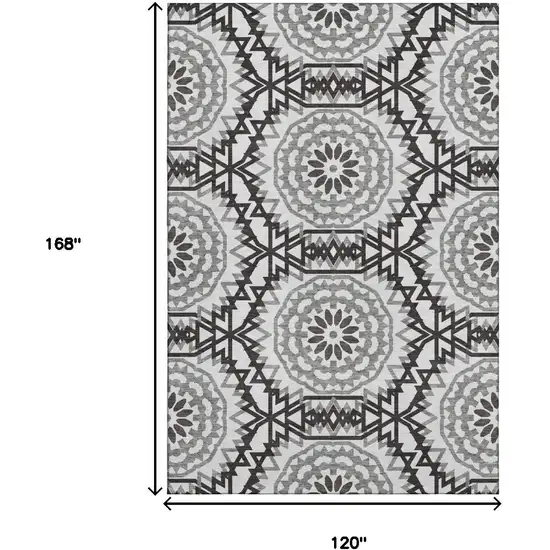 White And Black Geometric Washable Area Rug With UV Protection Photo 3